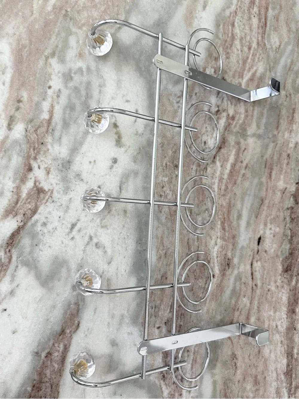 Over the Door Hanging Rack with 5 Faux Crystal Knobs Hooks